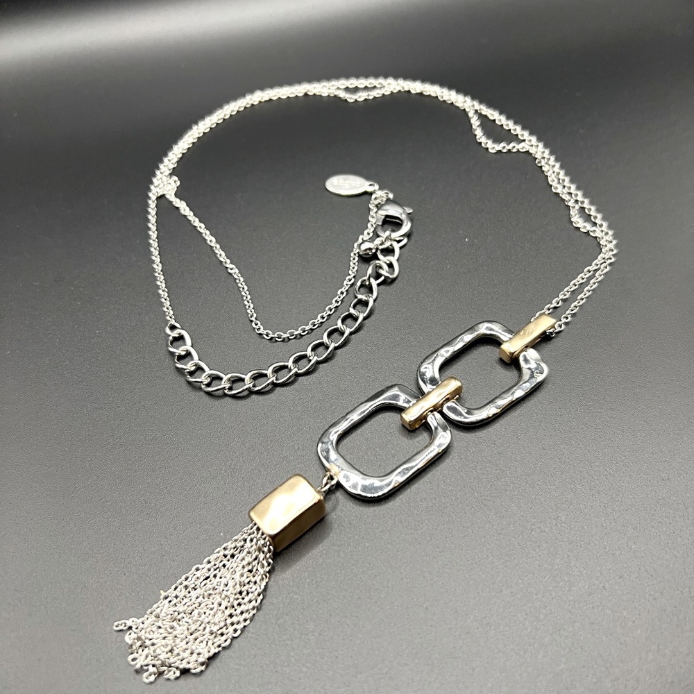 Chico’s Silver Tone and Gold Tone Mix Long Necklace with Tassel